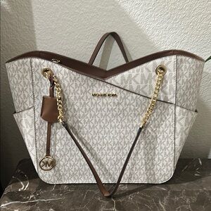 Michael Kors Cream and Brown Tote Bag